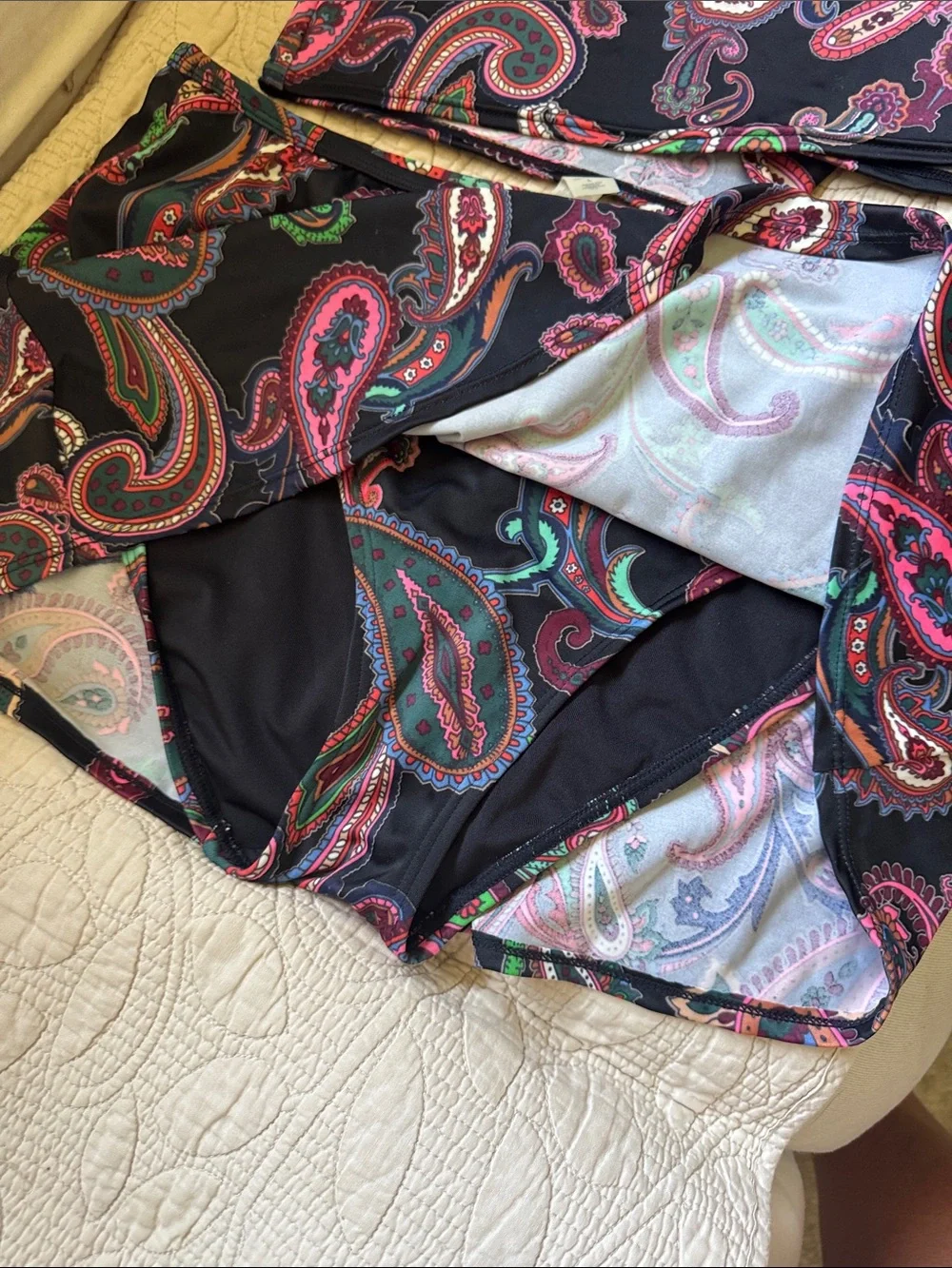 Victoria's Secret Black Swim Skirt Set with Pink & Green Paisley